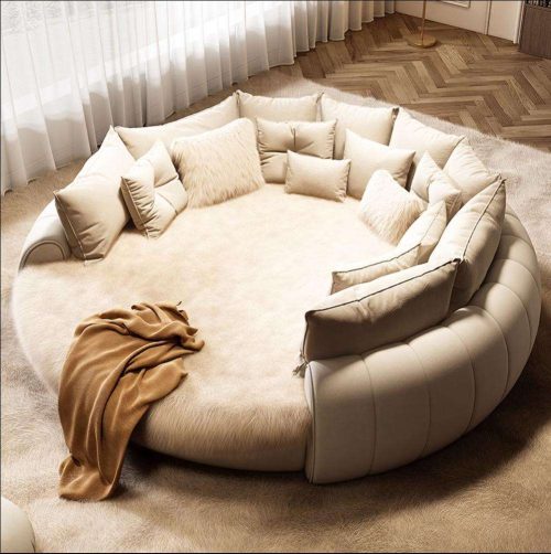 Italian Luxury Senna Round Bed Puff Cream Style - Image 7