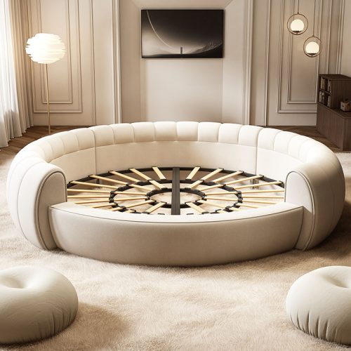 Italian Luxury Senna Round Bed Puff Cream Style - Image 5