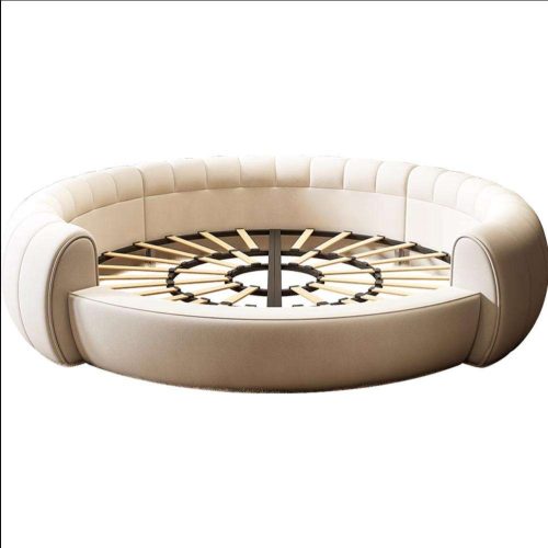 Italian Luxury Senna Round Bed Puff Cream Style