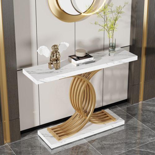 Golden Luxury Console Table 40" Faux Marble