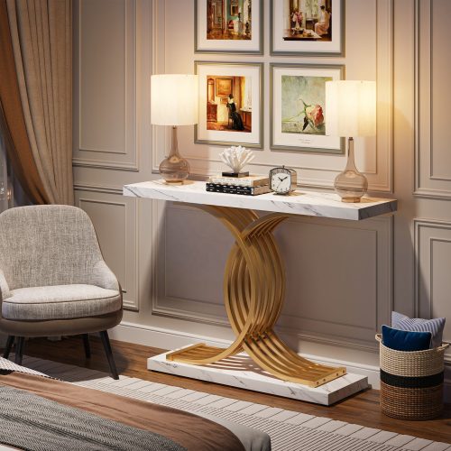 Golden Luxury Console Table 40" Faux Marble - Image 4