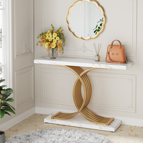 Golden Luxury Console Table 40" Faux Marble - Image 5