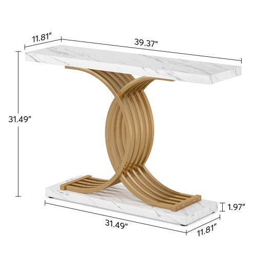 Golden Luxury Console Table 40" Faux Marble - Image 7