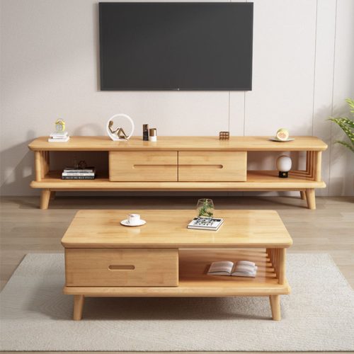 1.5m/1.8m/2m Solid Wood TV Stand, Living Room Cabinet with Storage Space, Floor