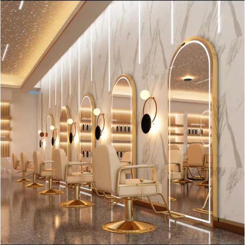 Kelly Sales Factory Design Floor Luxury Light Cabinet Hair Furniture Mirror Beauty Barber Station kelly