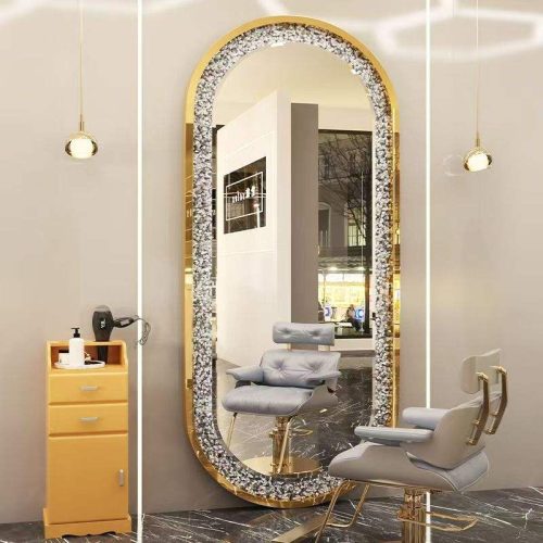 Large Full Length Gold Styling Barber Salon Furniture Wall Ounted Hairdressing Makeup Led Beauty Salon Mirror