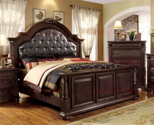 Luxury Antique Bedroom Set Antique Wooden Queen/King Bedroom Genuine Leather Cover - Image 2