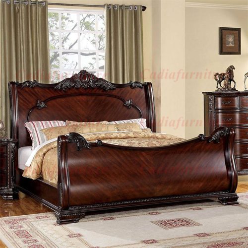 Carved Sleigh Bed Antique Solid Wood Sleigh Bed Design Full Bedroom Set