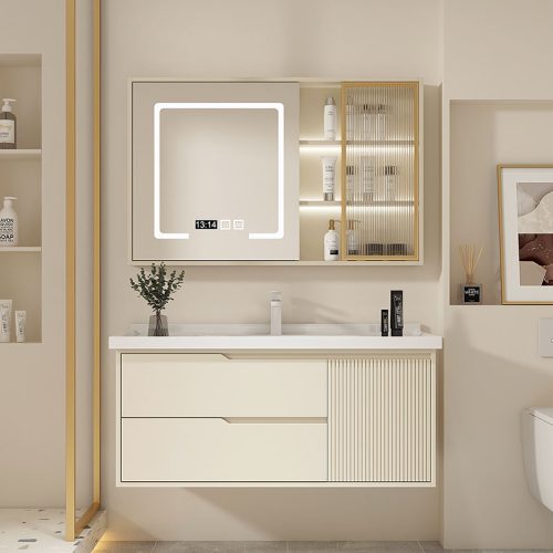 Sink Bathroom Storage Furniture With White Color Mirror Bathroom Vanity Wall Mount Basin Sink - Image 2