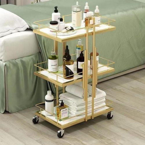 Beauty Makeup Salon Cart 3 Tiers Pedicure Spa Nail Shop Trolley Gold Beauty Trolley With Lockable Wheels