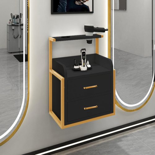 New Hair Salon Stations Equipment Wall Cabinet Wall Mounted Salon Furniture Gold Tool Storage Cabinet