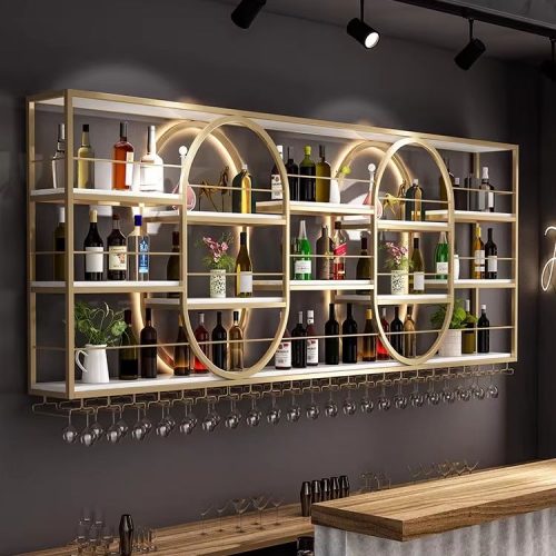 Industrial Style Wall-Mounted Wine Rack Luxury Light Display Luminous Effect Wrought Iron Restaurant Counter Storage Wine Rack