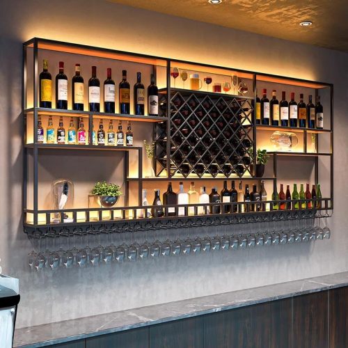 Modern Design Commercial Tavern Bar Club Furniture Multi-layer Iron Wall-mounted Wine Shelves Wood Home Furniture