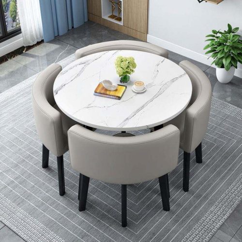 Modern Luxury Wood Kitchen Restaurant Tables and Chair Sets Room Furniture Small Round Marble Wooden Dining Table Set 4 Chairs