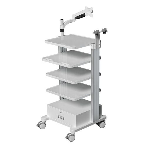 Hospital Mobile Workstation With Monitor Mount Holder 4-layers Storage Platform Medical Trolley Cart