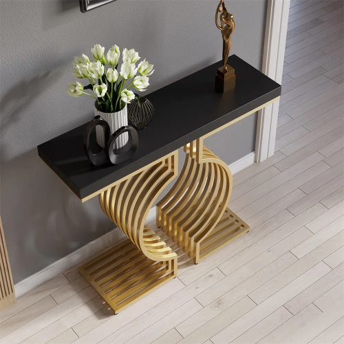 Luxury Elegant White Black Rectangular Console Table Simple Wood MDF Top Metal Frame Home Decor Hotel Living Room Dining