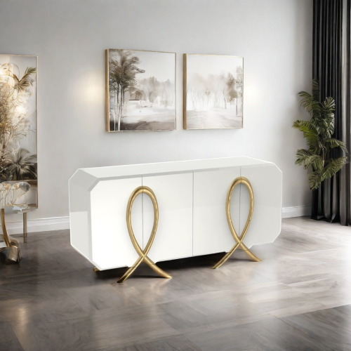 Newest Luxury Living Room Buffet White Glossy Storage Sideboard 4 Doors Cabinet for Home Hotel