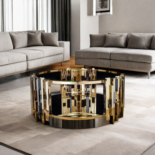 Luxury Stainless Steel Illusion Round Coffee Table Glass Top Modern Design Home Hotel Home Living Room Furniture