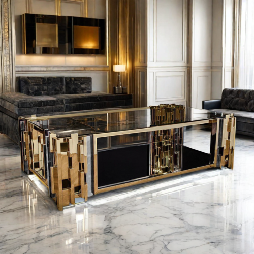 Luxury Stainless Steel Illusion Rectangular Coffee Table With Glass Top for Home Hotel