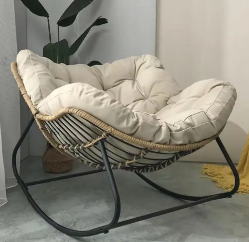 Luxury Rattan Rocking Chair Lounge Chair Modern Design Outdoor a Living Room Bedroom Restaurant Use Iron Art Leather Fabric