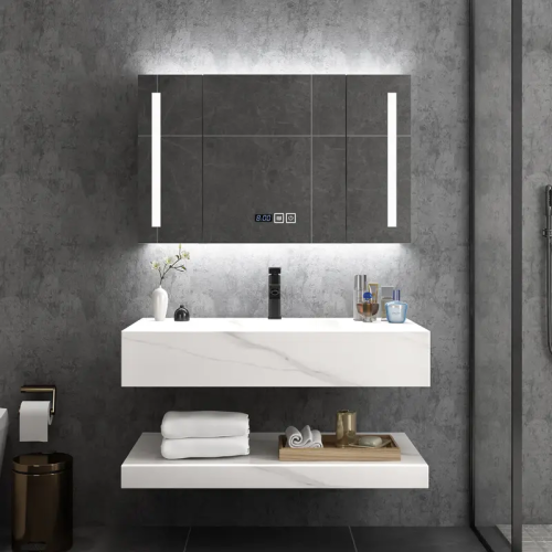 Bathroom Vanities With Sink Floating Hanging Wall Washbasin Smart Led Mirror Cabinet Combo - Image 2