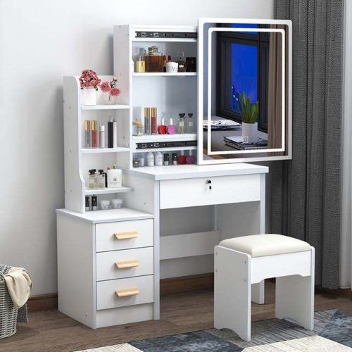 Drawer Dressing Table Bedroom Drawer Mirror Set Makeup Vanity Simple Sliding Mirror Makeup Table