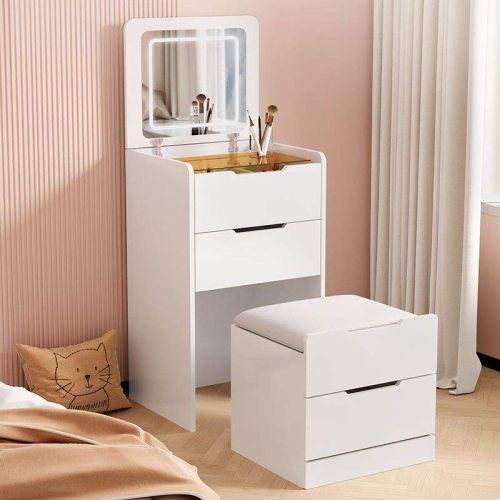 Simple Bedside Dresser Modern Bedroom One Piece Flip Vanity Cabinet Flip-Able Multifunctional Makeup Table