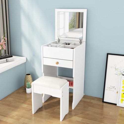 New Small Apartment Makeup Table Bedroom Minimalist Dressing Table Set Wood Dresser Set With Stool