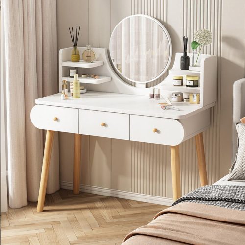 Small Princess White Gray Pink Vanity Coiffeuse Corner Drawer Desk For Makeup Vanity Dressing Table Set With Lights Mirror