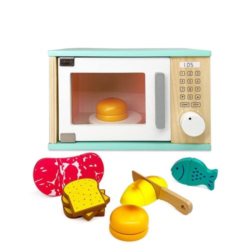 Kitchen Play Children Food Kids Microwave Oven Toy Wooden Microwave Toy Learning Toys For Preschool