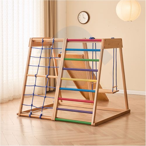 Wooden Montessori Climbing Set With Swing Slide Set, Montessori Wooden Climbing Gym