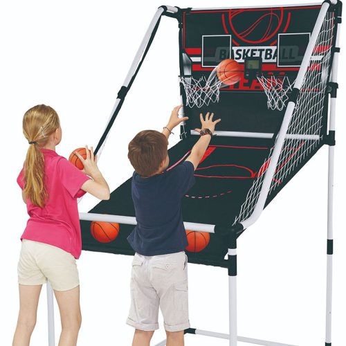 Dual Hoop Basketball Shootout Indoor Home Arcade Room Game With Electronic Scorer Court Shooting Sports For Kids & Adults Player