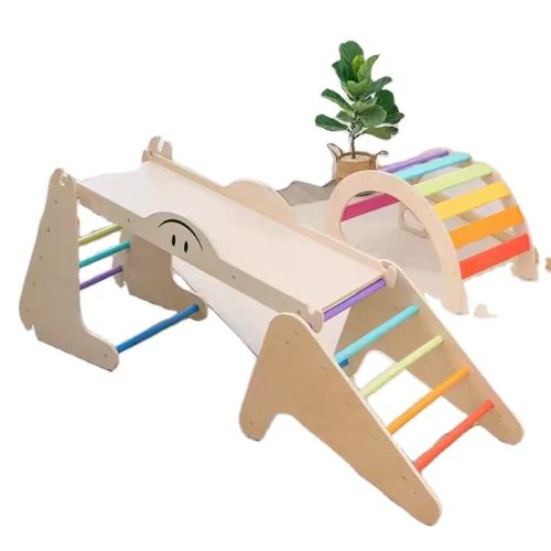 Customizable Indoor Solid Play Toys Combination Set Toddlers Montessori Baby Climber Wood Climbing Frame With Slide For Kids