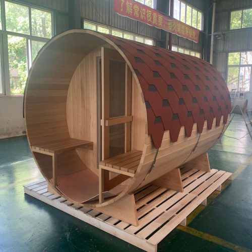 Outdoor Barrel Sauna Solid Wood Hemlock Wood Wet Steam Traditional Sauna Outdoor Wood Burning Barrel Sauna