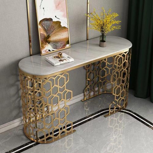 Modern Simple Luxury Console Table Side Table Marble Gold Stainless Steel Entryway Hall Customized Home Living Room Furniture