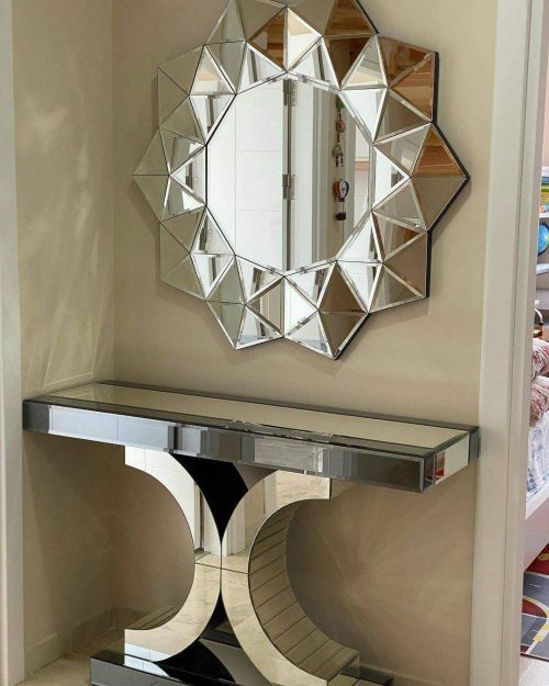 Modern X-Cross Stainless Steel Console Table with Wall Mirror Apartment's Entryway Hallway Living Room Bedroom