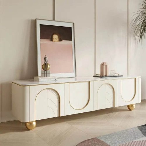 Modern 4-Door Wood TV Stand White 2-Shelf Media Console Cabinet for Living Room or Bedroom Home or Hotel Furniture