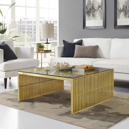 Modern Living Room Furniture Luxury Gold Stainless Steel Tempered Glass Coffee Table for Home Hotel