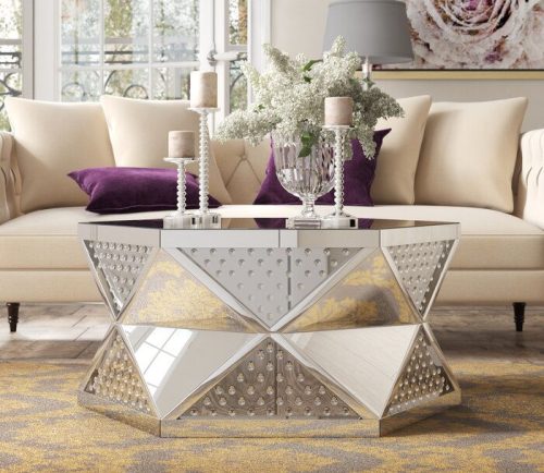 Modern Mirror Crystal Coffee Table Living Room Center Table Accent Glass Tea Table for Home Hotel Furniture