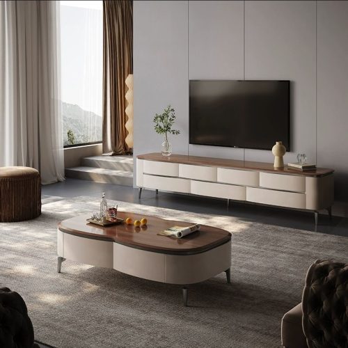 Stylish Solid Wood Coffee Table TV Set Modern Luxury Living Room TV Stand Unit and Bench  200*40*50cm