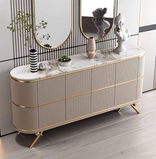 Living Room Console Cabinets Dining Room Buffet Sideboard Rock Plate Wood Storage Cabinet Stainless GoldSideboard  120*40*90cm