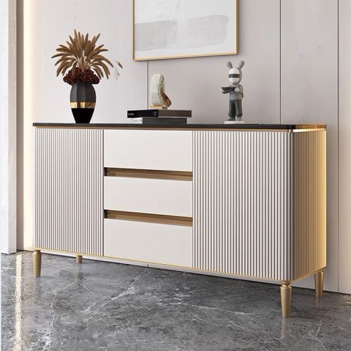 Modern Luxury Gold and White Sideboard Marble Top Storage Side Cabinet for Dining Room   160*40*90cm