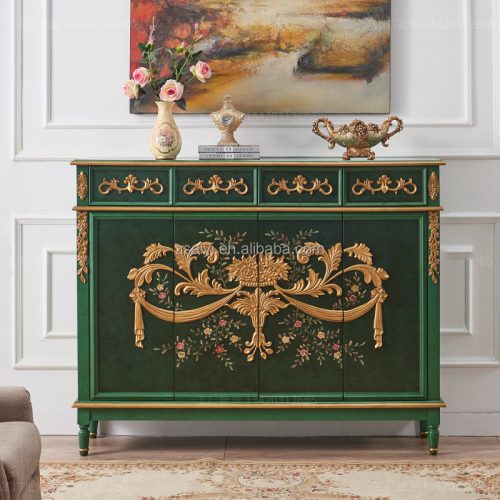 Wholesale Light Luxury Living Room Cabinets Retro Solid Wood Multi-layer Storage 4 Doors 4 Drawers Shoe Cabinet