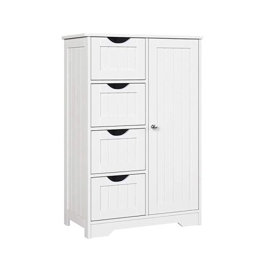 Wooden Floor Cabinet Storage Organizer Cabinet with 4 Drawers and 1 Door for Bathroom Entryway Home Office 22x12x32 Inch - Image 2