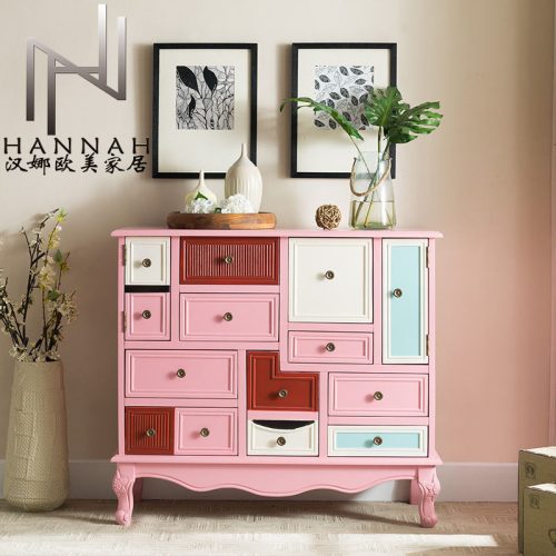 Drawers Bedroom Dresser Cabinet pink Princess Wardrobe for Girls Antique Wooden Craft Cabinet