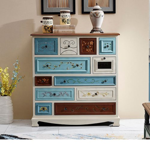 Wholesale Home Cabinet Living Room Furniture Side Cabinet Chest of Drawers with Multi Drawers Large Storage Wood Cabinet Antiqu