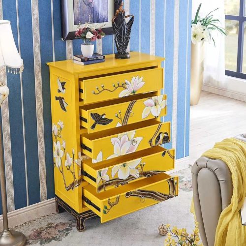 Living Room Wood Cabinet With Door and Drawers Home Decor Furniture Chinese Hand Painted Vintage Chest of Drawers