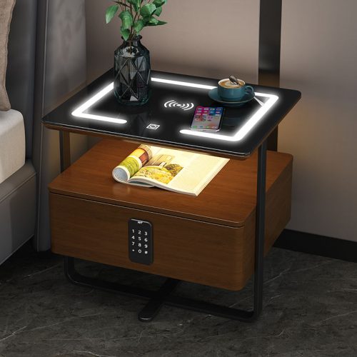 Bedroom Furniture Modern Wooden Smart Nightstand with Charging Station and Password Lock Smart Bedside Table - Image 2