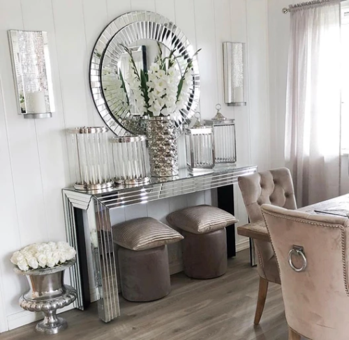 Modern Style Hollywood Mirrored Console Table Wall Mirror (Stool not included) - Image 2