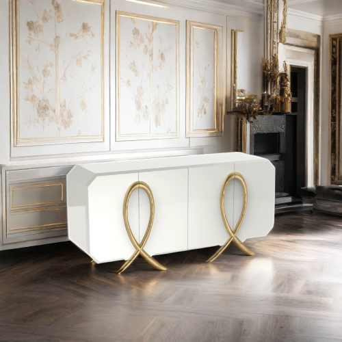 Newest Luxury Living Room Buffet White Glossy Storage Sideboard 4 Doors Cabinet for Home Hotel - Image 2